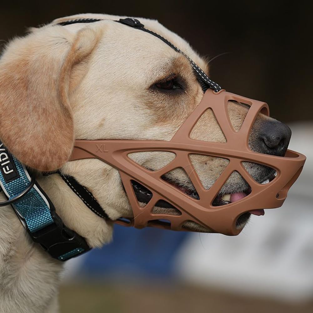 Museruola professionale per cani, anti-morso e antiabbaio, permette di bere e ansimare (M, marrone)