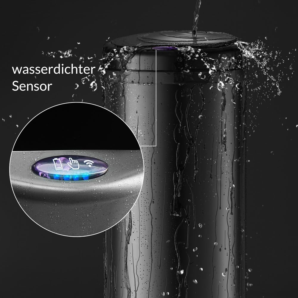 Monzana® Mülleimer Küche mit Sensor 50L Edelstahl USB Ladekabel Berührungslos Deckel Hygienisch Papierkorb Automatik Abfalleimer Wasserdicht Büro Schwarz Recycling