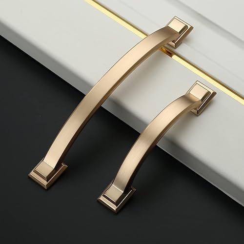 Miniatura 3 de Amerdeco ZH0016 - Paquete de 10 tiradores de latón cepillado para armarios de 3 pulgadas (2.992 in) con agujero central dorados, herrajes para