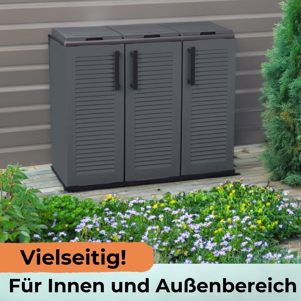 Mülltrennsystem 3Fach Mülltonnenbox 3 Fächer Müllsackständer mit Deckel 3er Garten Schrank Müllbox Trennsystem Müll Abfall & Recycling Sack