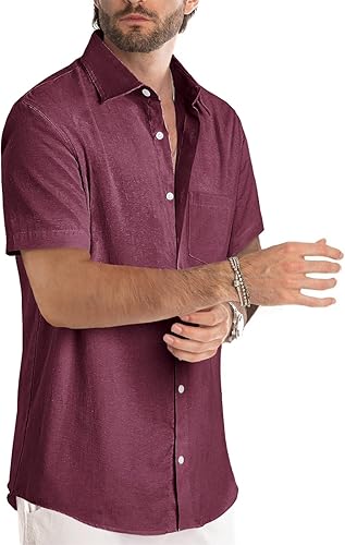 Miniatura 46 de JMIERR Camisas de vestir a rayas con botones y manga corta para hombre