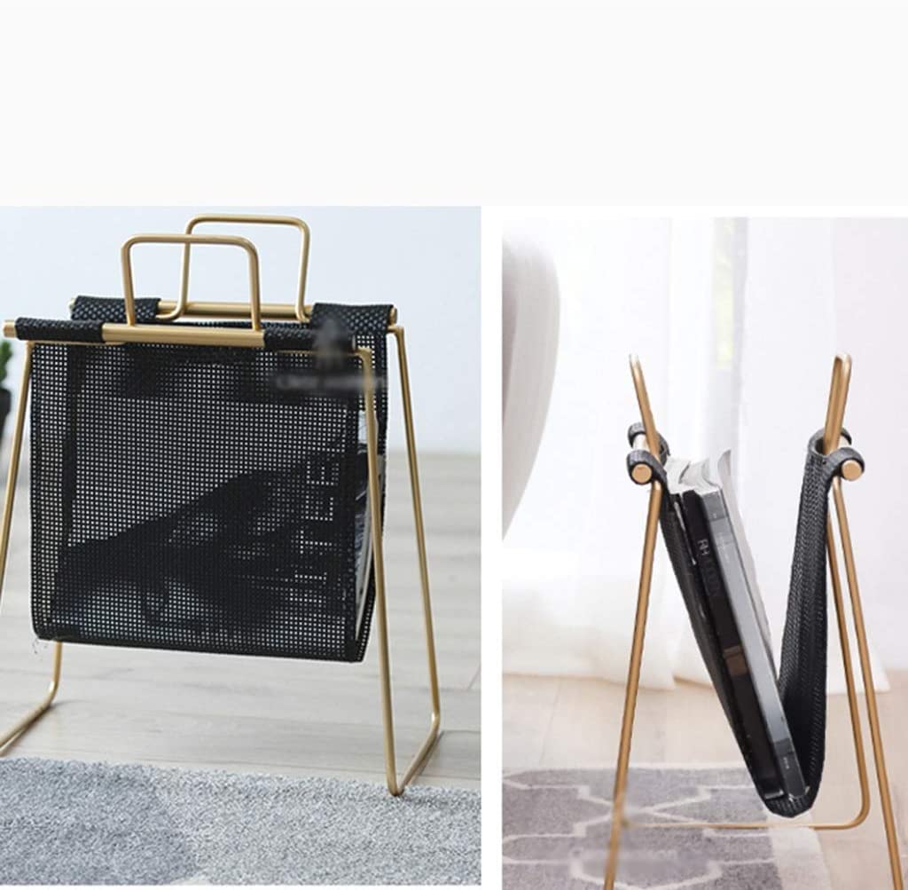 Estantería pequeña de hierro forjado, estantería creativa de escritorio con asa, ideal para sala de estar, oficina y almacenamiento de periódicos, elegante estante de suelo