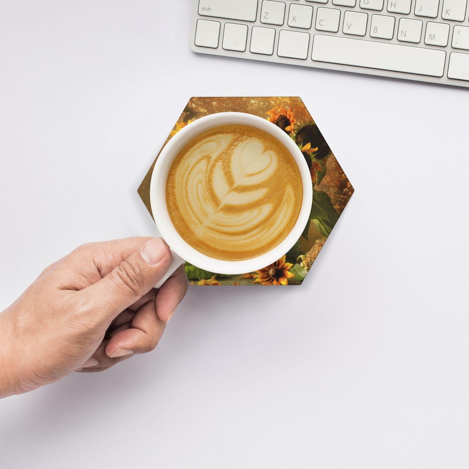 Set di 6 sottobicchieri decorativi in ceramica con stampa di girasole