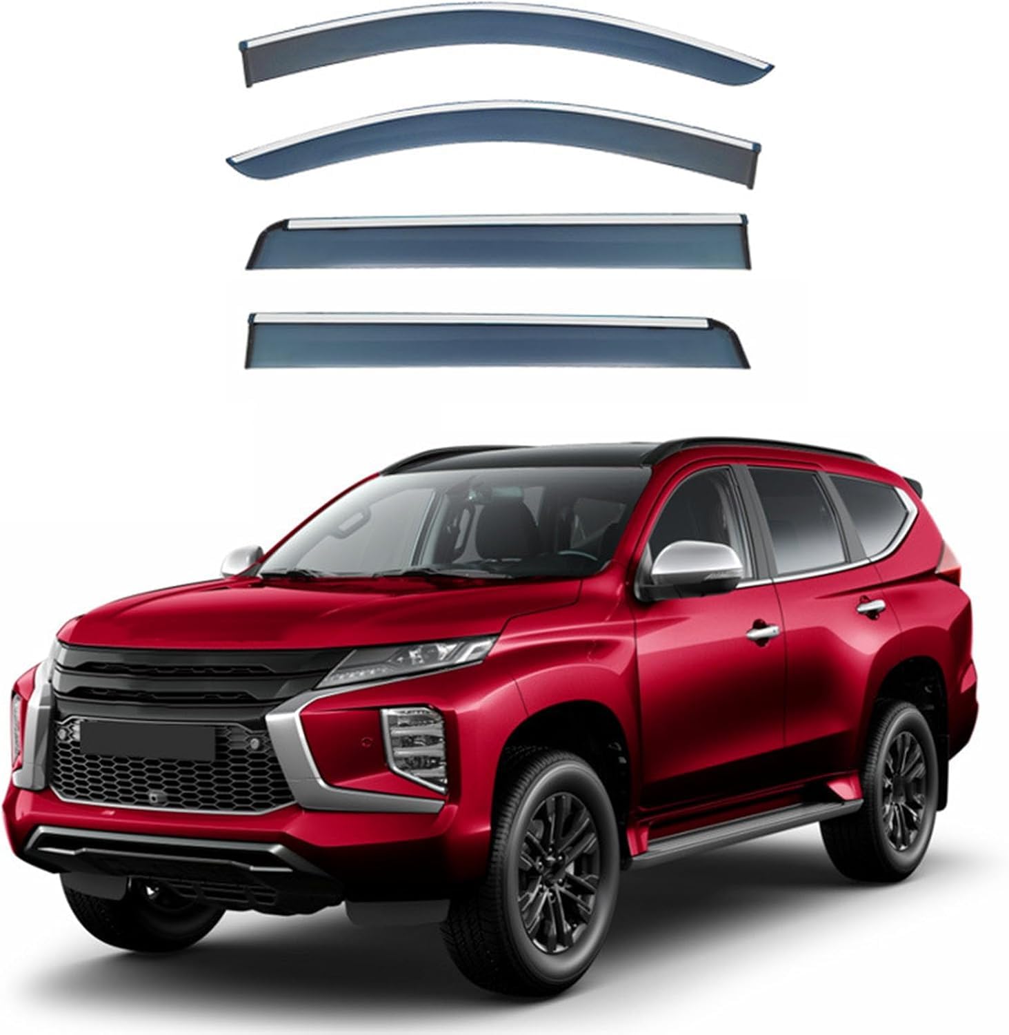 FengXH Window Deflectors for Mitsubishi Shogun Sport MK3 2016-2022+ - 4pc Smoke Tint, Waterproof, Noise Reducing.