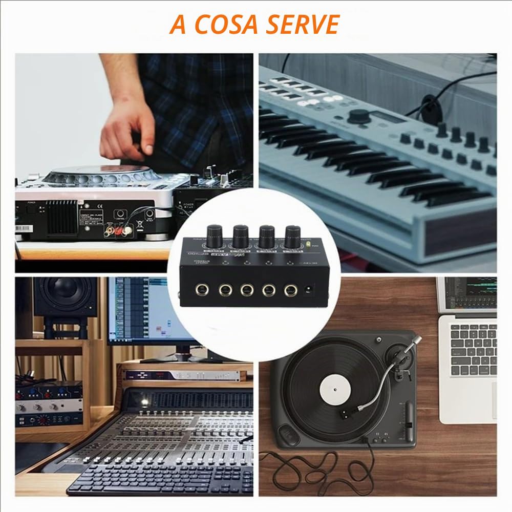 Amplificatore Cuffie,Amplificatore Per Cuffie,Mini Amplificatore Per Cuffie,Splitter Per Cuffie,Monitor a 4 Canali,Con Alimentazione a 12 v,Alta Risoluzione Sonora,Per Concerti,Lezioni, Chitarra,Ecc.