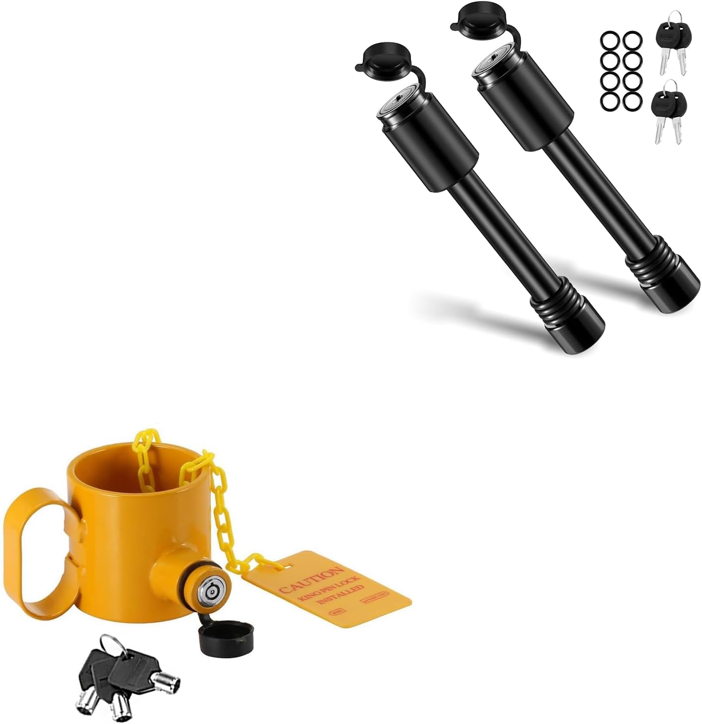 BOYISEN 5th Wheel King Pin Lock Keyed Alike Yellow and Trailer Hitch Pin Lock 2&2.5" Hitches(Pack of 2)