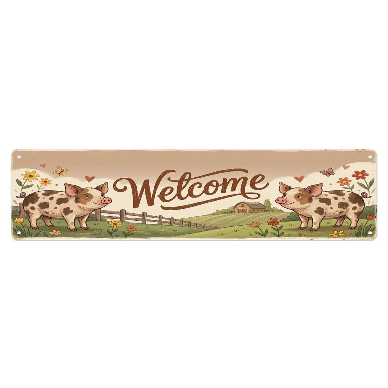 Cxhjca 4X16inch(10X40cm) Vintage Welcome Ossabaw Island Pig Metal Tin Sign