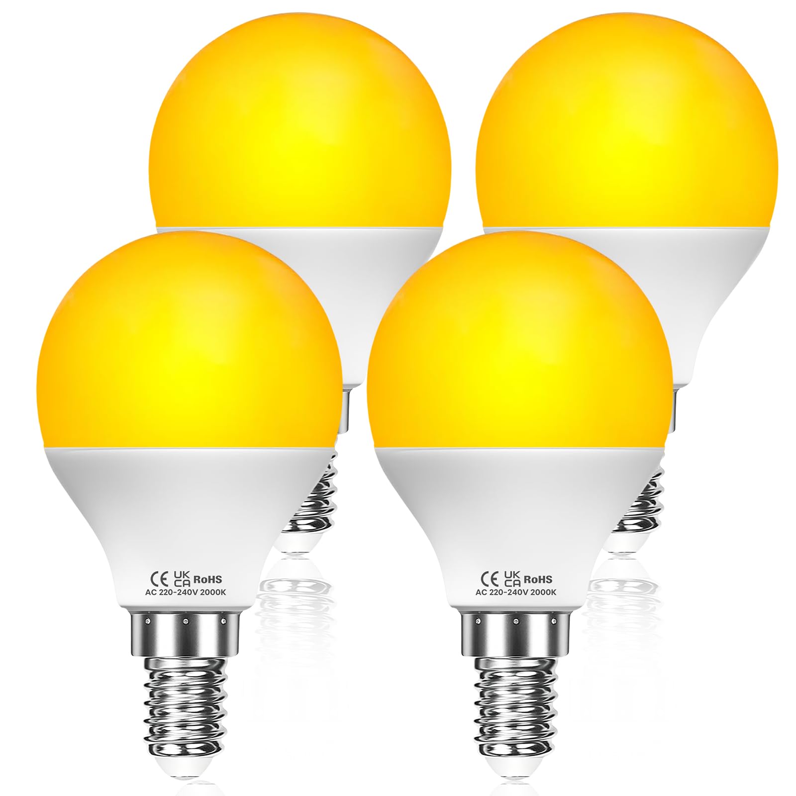 Klarlight E14 Amber Light Bulbs, 2000K Warm White 3W Non-dimmable Night Light Bulb, G45 Golf Ball E14 SES Warm Yellow LED Sleep Bulbs for Bedside, Nursery(4-Pack)