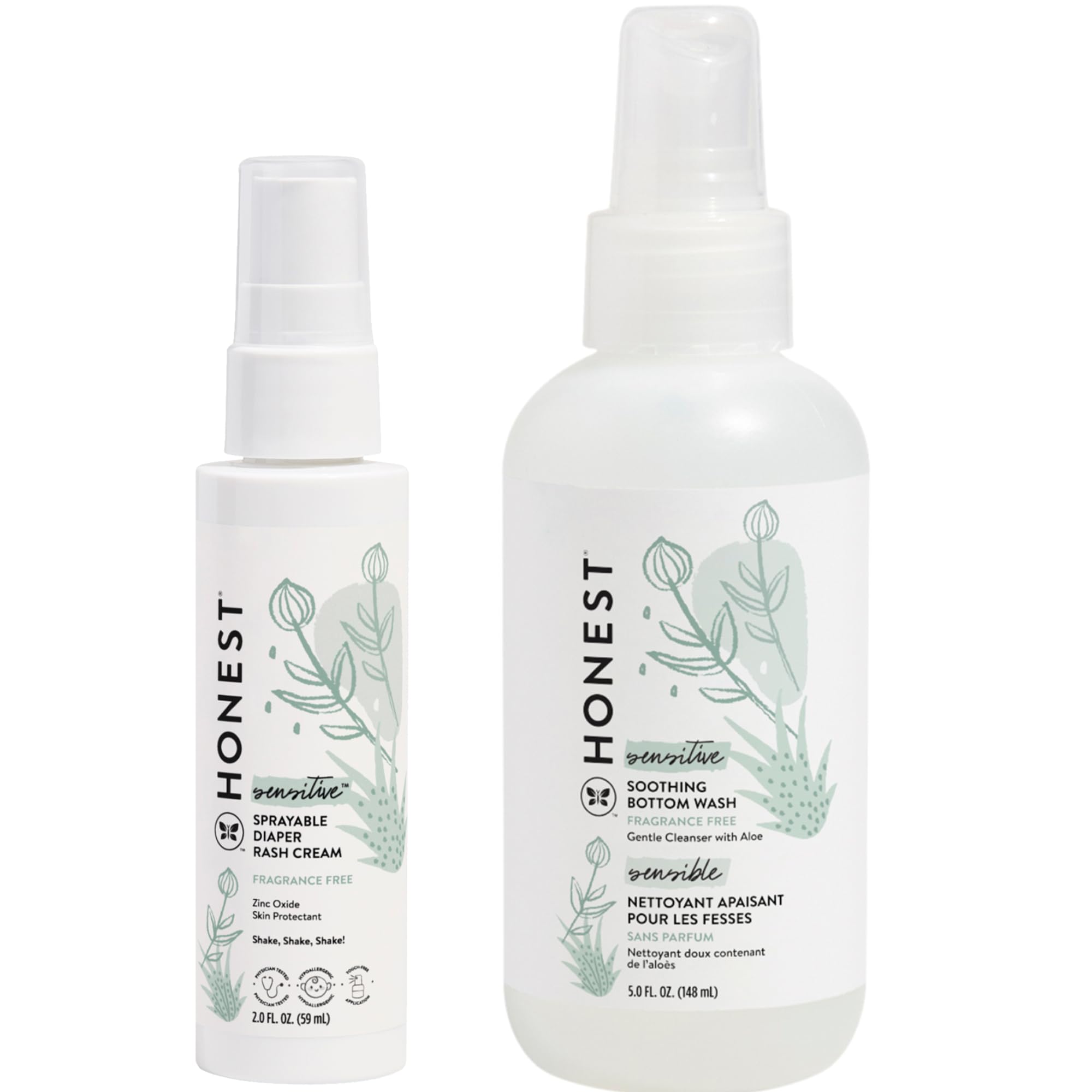 The Honest Company Diaper Rash Cream Spray + Soothing Baby Bottom Wash Bundle | Hypoallergenic, Naturally Derived, Non-Irritating, Cruelty Free | 2 fl oz, 5 fl oz