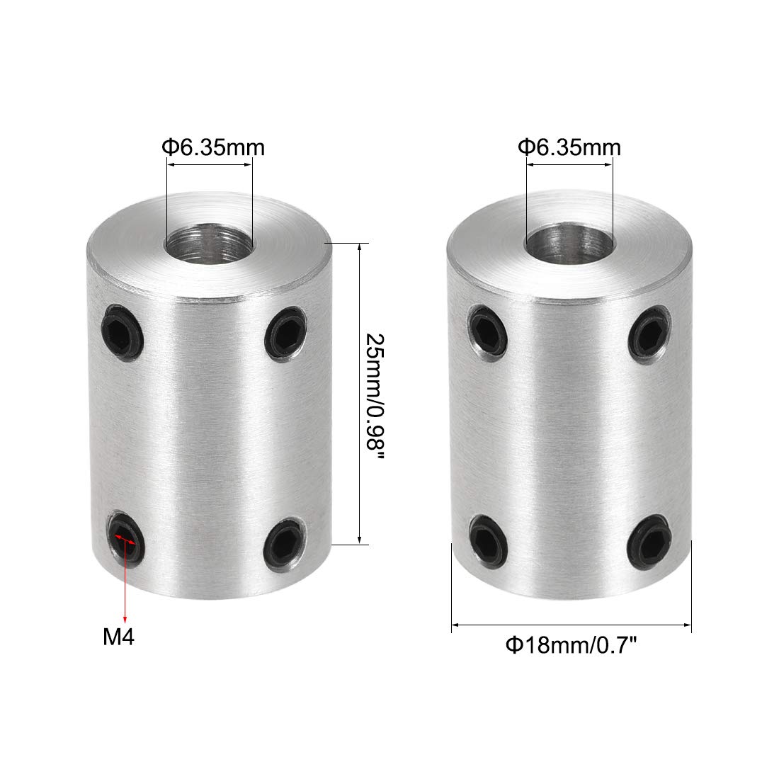 uxcell 1/4 Inch to 1/4 Inch Bore Rigid Coupling Set Screw L25XD18