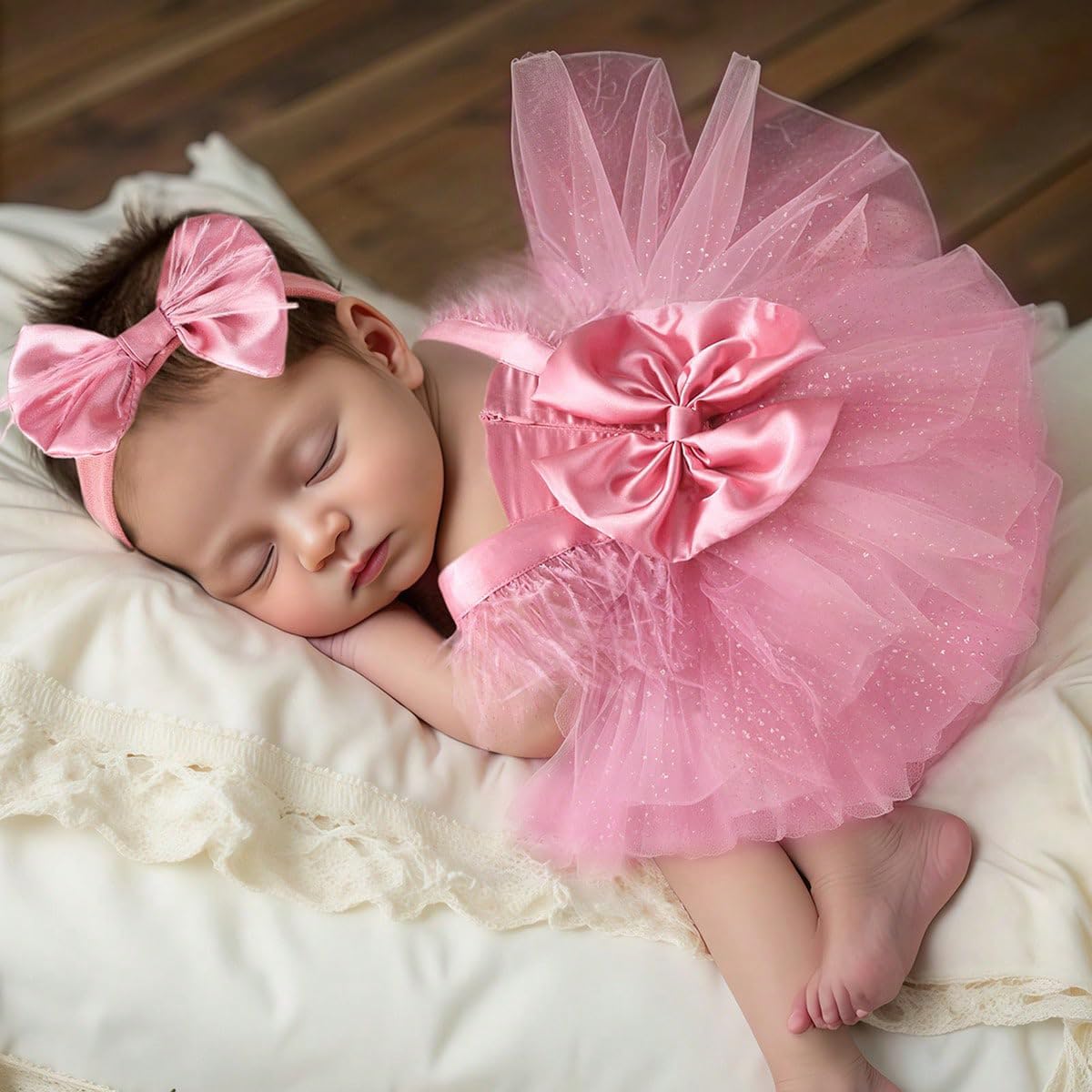 Photo 1 of Lgvhydh Newborn Photography Outfits Girl Baby Photography Props Cute Lace Romper Headband Newborn Outfits Girls Photo Props (0-1Month)