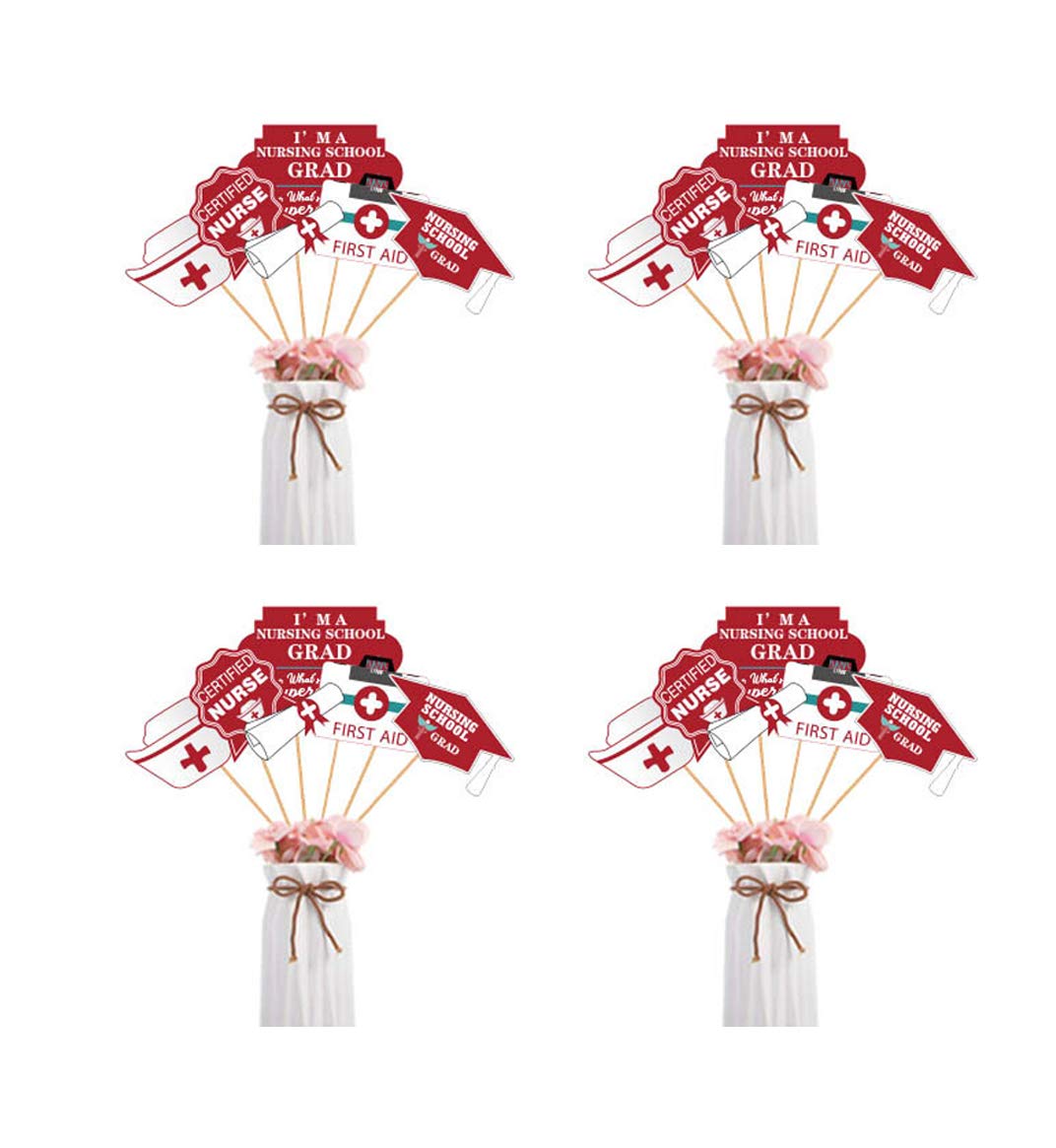 Zotemo24 PCS Nurse Graduation Centerpieces Sticks, Red and White Double Sided Table Toppers for Nursing School 2025 Gragduation Congrats Grad Party Decorations