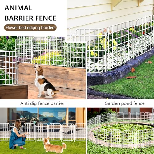 Image of 13ft x 17in Garden Fence Animal Barrier, 12 Panels No Dig Fence Border, Rustproof Metal Decorative Garden Fencing with Ground Stake, Flower Bed Edging Border for Dog, Rabbit, Outdoor Patio, White