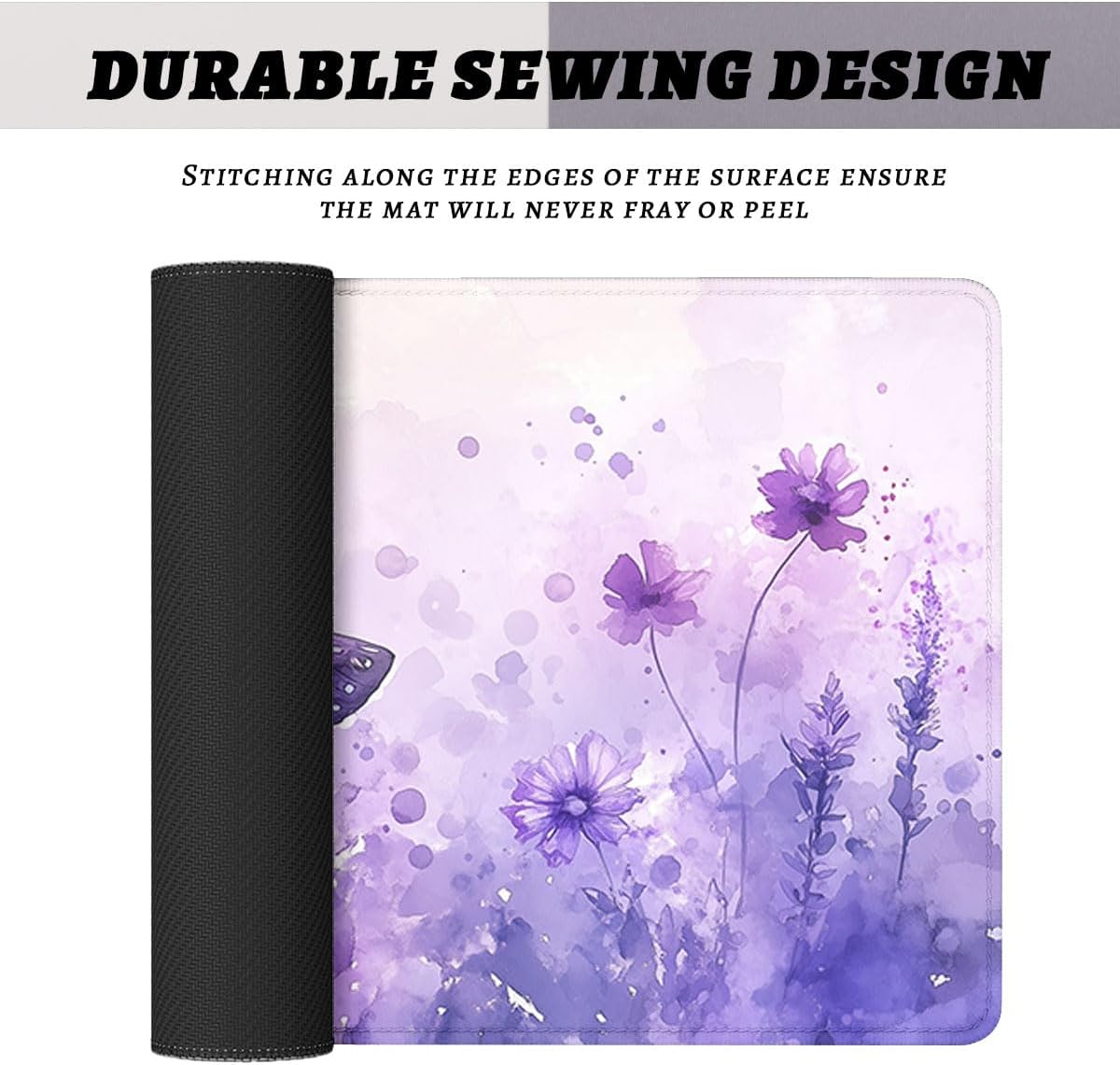 Butterfly Gaming Mouse Pad Purple Watercolor Floral Fantasy Garden Large Gaming Mouse Mat with Stitched Edges,Non-Slip Waterproof Rubber Base Mous Mat Office Computer Keyboard Laptop 31.5x11.8 Inch image 4
