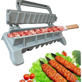 Portable Kebab Machine Skewers Grill Tool Reusable Kebab Press for Garden Outdoor Barbecue Cooking Portable Kebab Maker Heat Resistant Non-Stick Grill Stringer Kabob Mould 29 x 12.7 cm