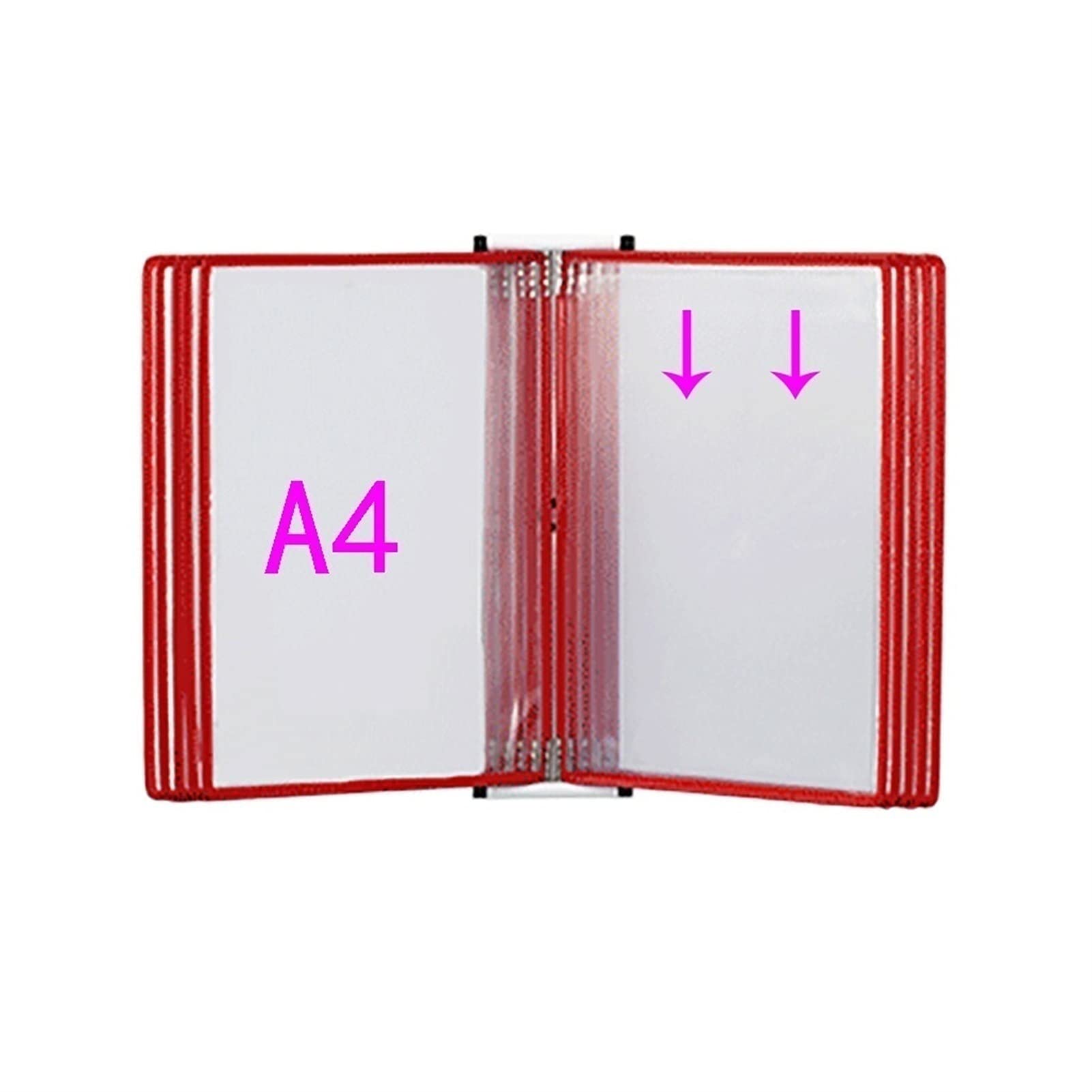 Uchwyt na teczki do montażu na ścianie, wiszący organizer na dokumenty A4, ekspozytor ścienny z 10 przegródkami, czerwony(Red)