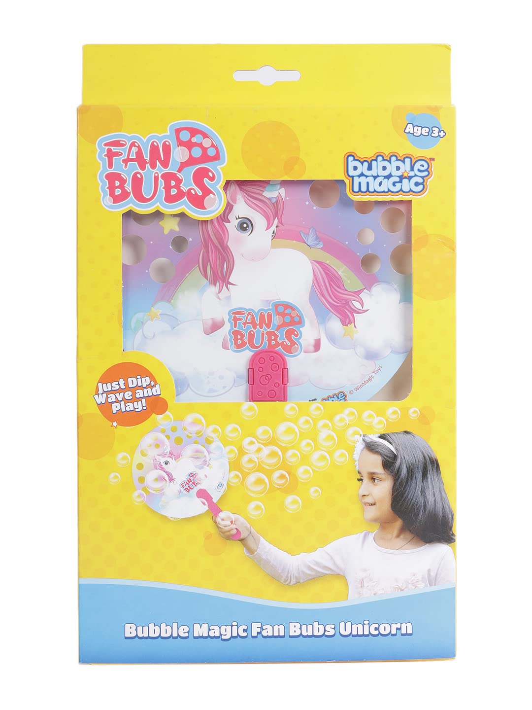 Bubble MagicFan Bubs Unicorn, Bubble Solution with Hand Fan for The Kids 3 Years and Above, Multicolor, (FB50001)