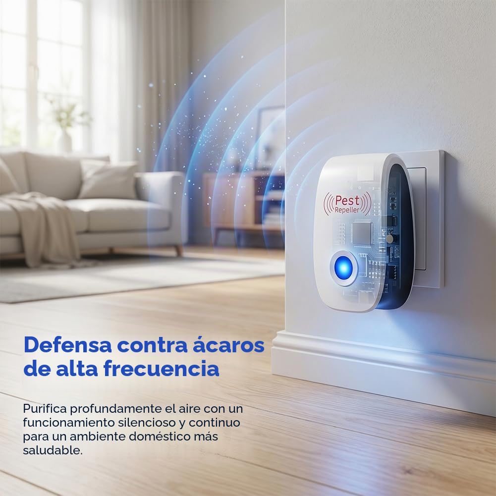 6 Pack Repelente Ultrasónico de Plagas, para Anti Mosquitos, Moscas, Ratones, Cucarachas, Arañas, Insectos, Para Familias Europeas 1
