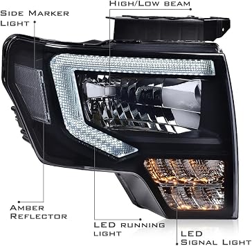 LED Headlight Assembly Fit Ford F150 2009-2014, Pair Front Driver and