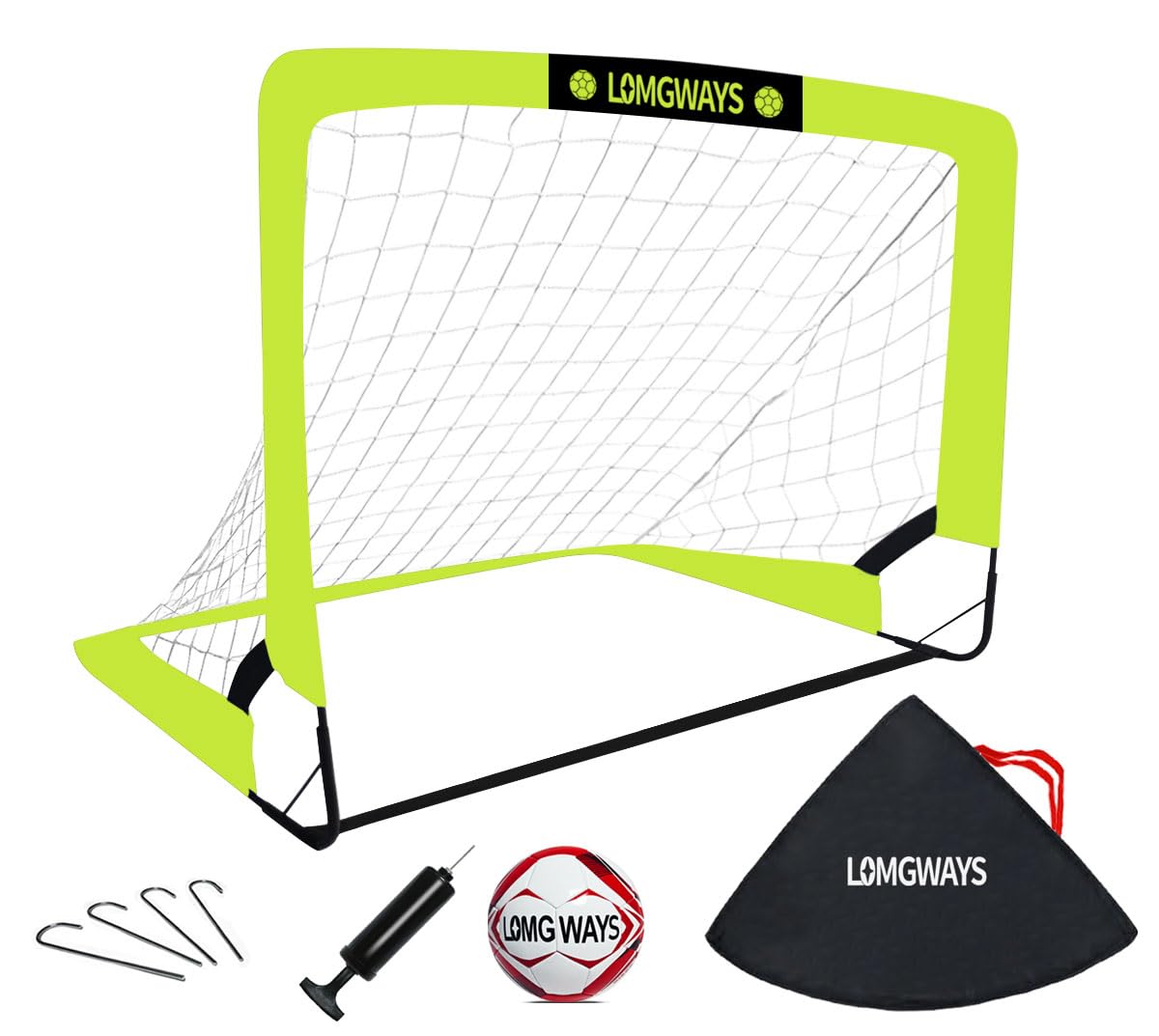 LOMGWAYS Soccer Goal for Kids + Youth with Carry Bag for Practice &amp; Games