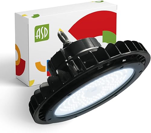 ASD Luz LED UFO de alta bahía de 100 W, 15,288 lm 5000 K, 1-10 V regulable, 120-277 V, luz de área de almacén comercial impermeable IP69K Eqw.400 W