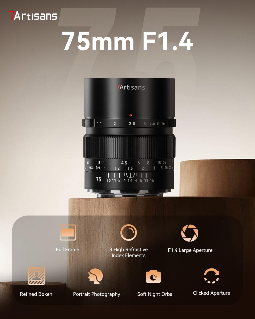 Amazon | 7Artisans 75mm F1.4 フルサイズ 単焦点レンズ マニュアル