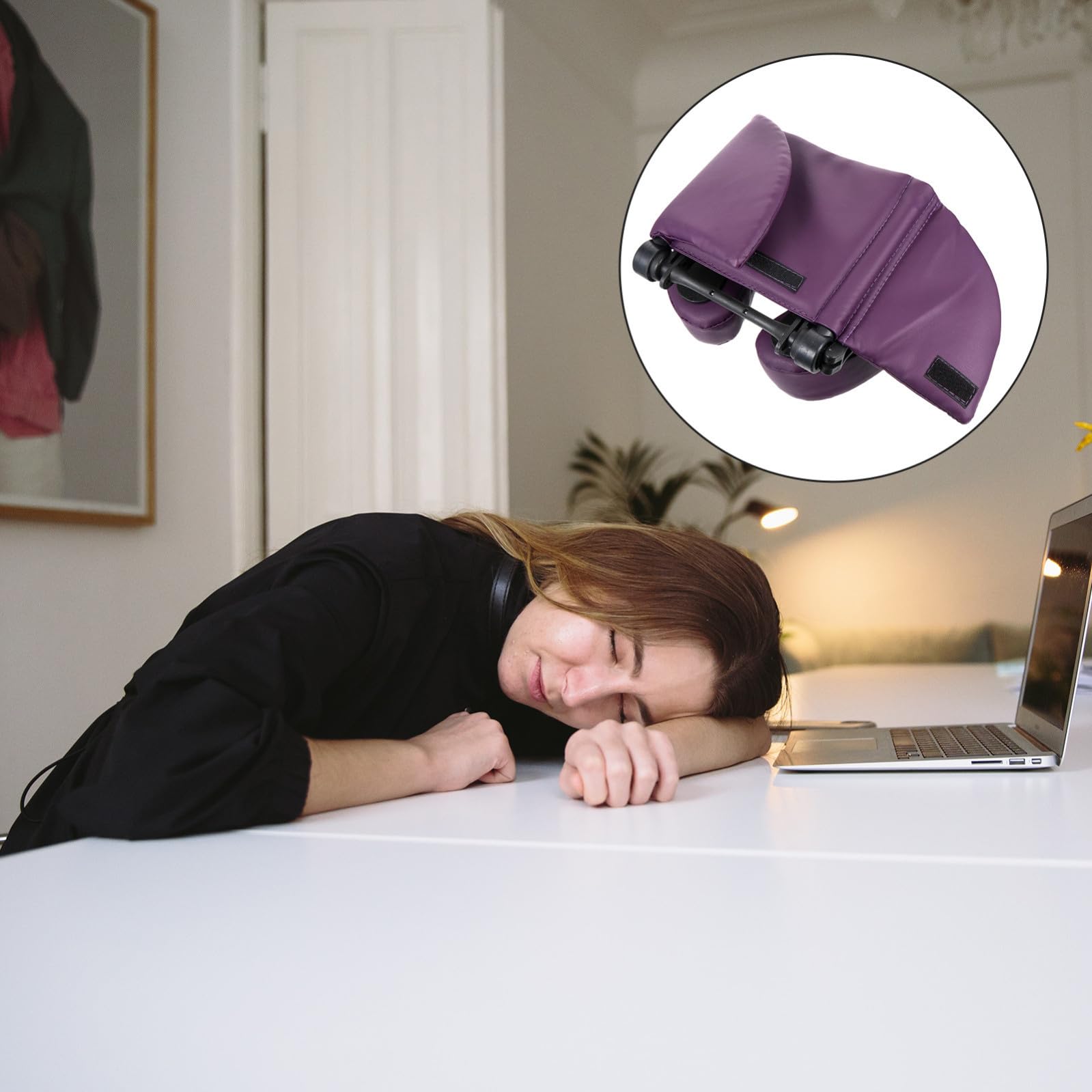 Cuscino per Pisolino da Ufficio Porpora Design Creativo e Angolo Regolabile, Imbottitura in Spugna e Struttura in Acciaio Inox per Massaggio Facciale