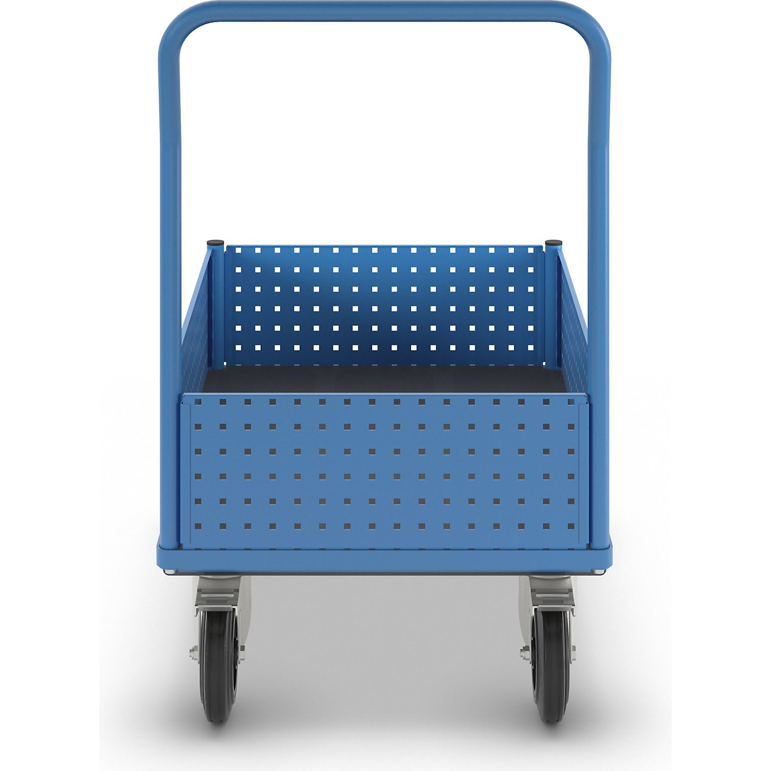 eurokraft pro | Plattformwagen | Mit 4 halbhohen Lochblechwänden, LxB 1050 x 700 mm, Vollgummi