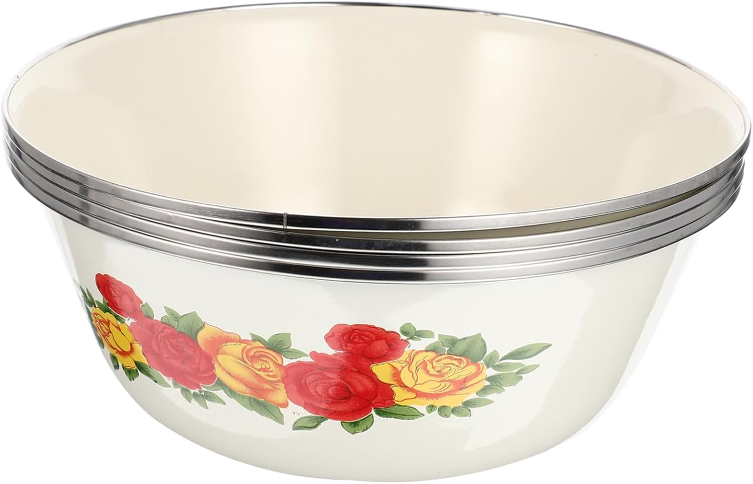 Multi-functional Enamel Basin Set 4pcs Soup Bowls Handles Retro Style Basin for Kitchen