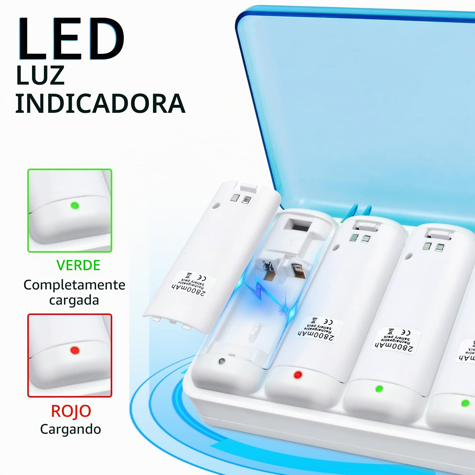 TechKen Paquete de 4 Estaciones de Carga de batería Recargable para Mando a Distancia Wii