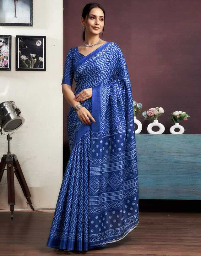 Image of SIRIL Women's Bagalpuri Silk Saree | Varli Printed Saree With Unstitched Blouse Piece