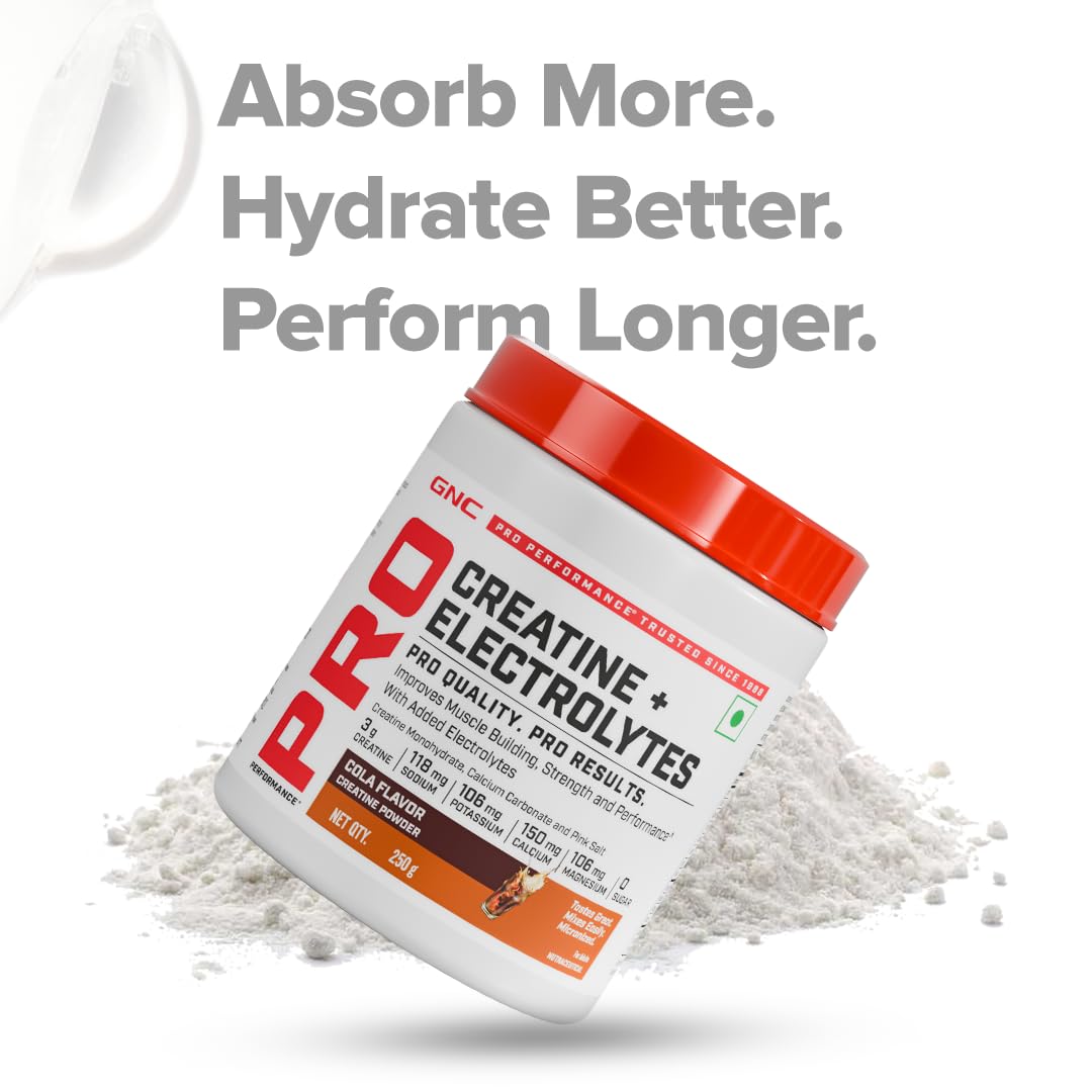 GNC Creatine+ Electrolytes | 3g Creatine Monohydrate + Sodium, Potassium, Calcium, Magnesium | Boosts Muscle Growth, Hydration, Energy & Recovery | Zero Sugar | 100% Veg | 100g | Orange — Amazon image 7