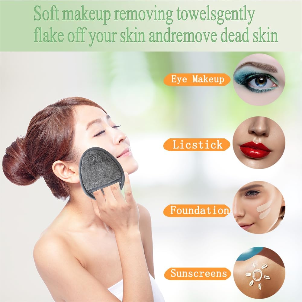 Reusable Makeup Remover Pads Soft Makeup Remover Cloths Washable Facial Makeup Cleansing Pads for Face,Lip,Eyes Grey 12PCS - Image 3