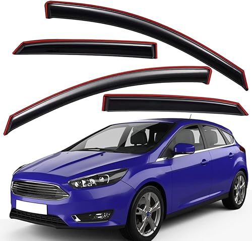Lightronic WV194373 Deflector de ventana lateral en canal protector de lluvia, humo oscuro, juego de 4 piezas, se adapta a Ford Focus Sedan y