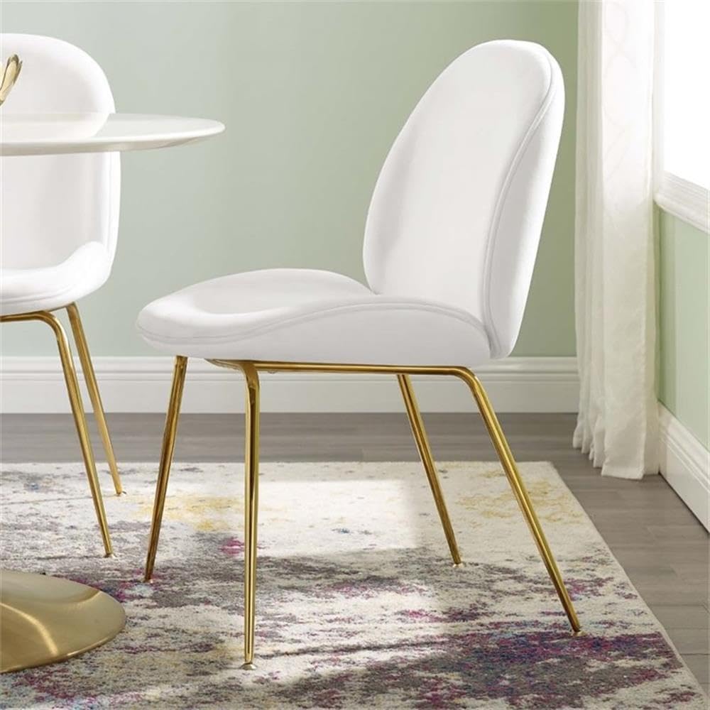 Modway EEI-3548-WHI Scoop Gold Stainless Steel Leg Performance Velvet Dining Chair, White
