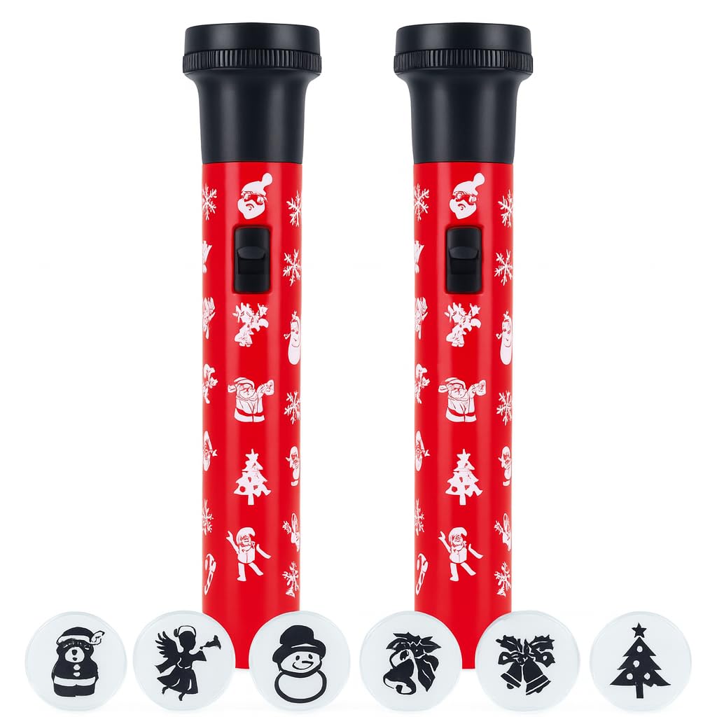 Lizzy Red Christmas Torch Projector Light With 5 Interchangeable Image Covers – Xmas Tree, Snowman, Candy, Bell & Festive Characters – Kids Holiday Torch Light Toy For Christmas Parties & Decorations (2)