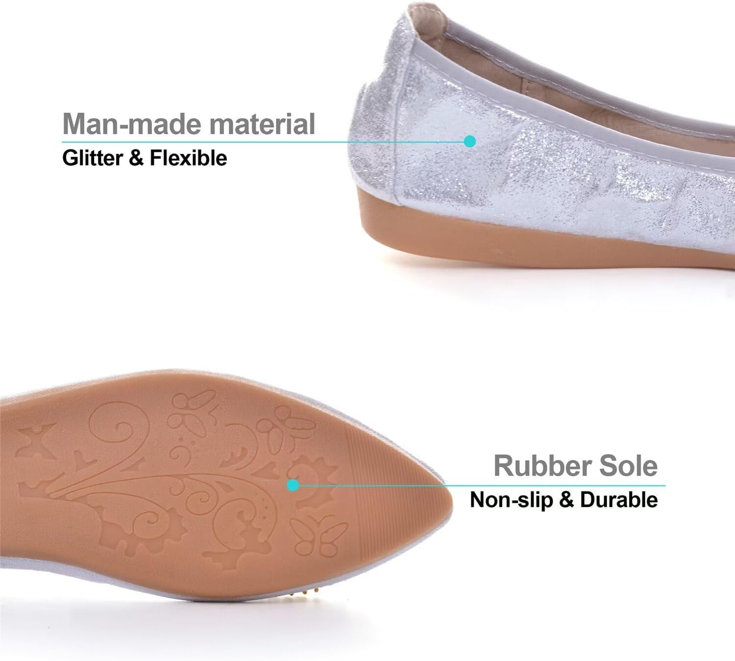 Hee grand Women Foldable Ballet Flats Bling Rhinestones Soft Leather Pointy Toe Flats Sparkle Wedding Dress Shoes Comfort Slip on Loafers Big Size - Image 4