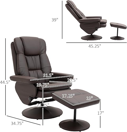 Miniatura 21 de HOMCOM Sillón reclinable giratorio con otomana, silla reclinable de piel sintética con otomana, reclinable tapizado y reposapiés con base envuelta