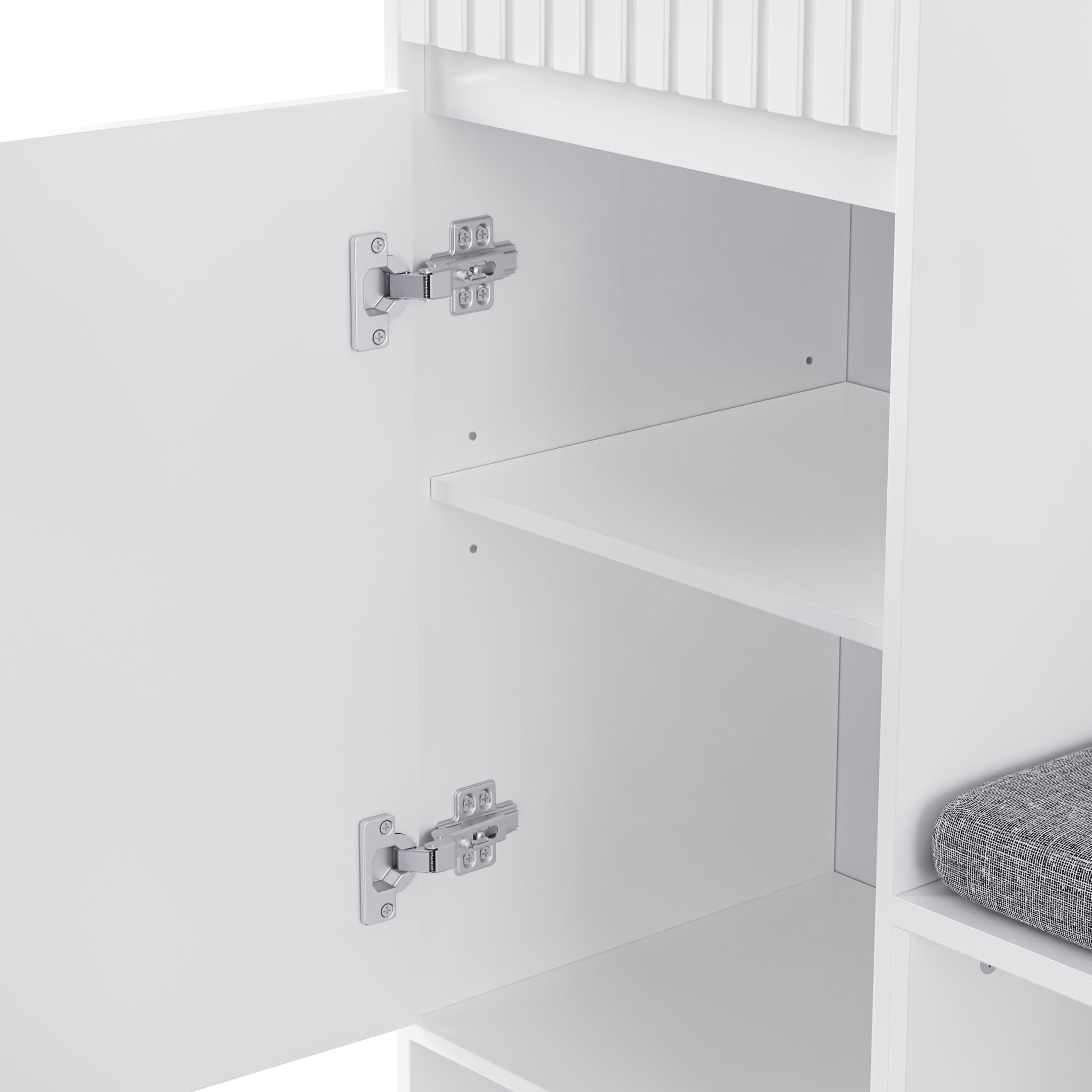 SogesHome Garderobenset mit Sitzbank, 4 Haken, Schubladen, Türen & Lochwand Flurgarderobe Weiß für Eingangsbereich 100 x 180 x 35 cm