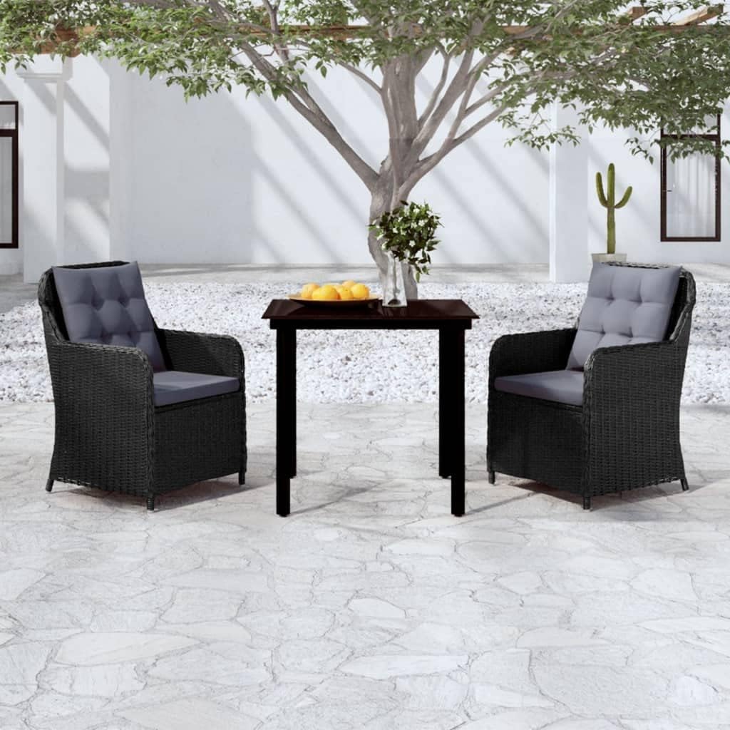 3 Piece Patio Dining Set,Patio Decor,Outdoor Table Chairs,Conversation Furniture,Rattan Furniture,Casual Table Chairs,Perfect for Patio, Garden, Porch,Family Room,Sitting Area, Black