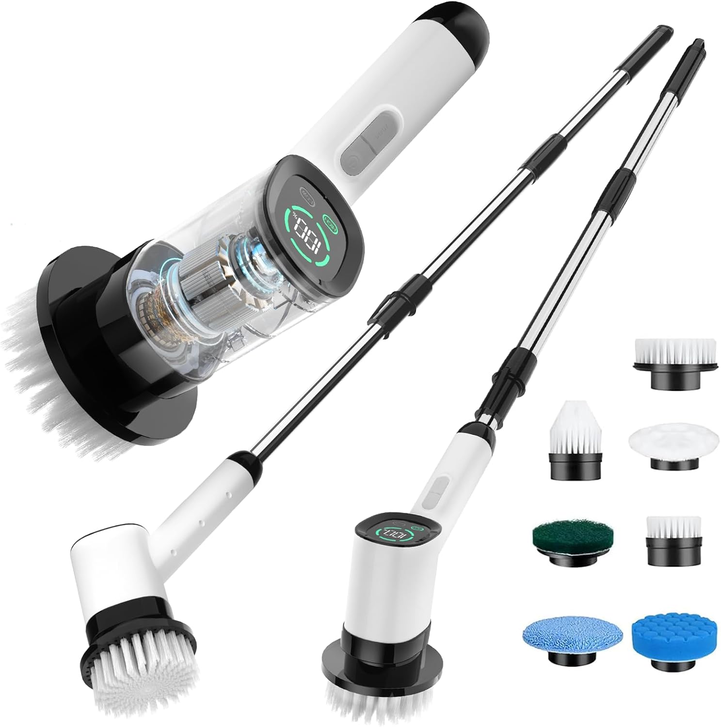 Electric Spin Scrubber-Highyes Cordless Cleaning Brush-Shower Scrubber with 7 Replaceable Brush Heads-Bathroom Scrubber with Detachable Long Handle Electric Spin Scrubber-Highyes Cordless Cleaning Brush-Shower Scrubber with 7 Replaceable Brush Heads-Bathroom Scrubber with Detachable Long Handle