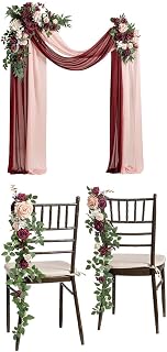Ling's Moment Wedding Arch Artificial Flowers Drapes Aisle Chair Decorations Garland Swag Package for Ceremony Reception Marsala & Blush Wedding Floral Arrangement Hanging Fabric Party Backdrop