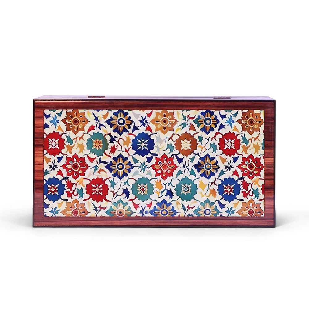 Biggdesign Bloom Backgammon Set aus MDF, Magnetverschluss & Spielsteine | 16 mm MDF-Korpus, Coex-Cellophan-Spielfläche, 36 mm Spielsteine, 9 mm Würfel, für Erwachsene, Made in Türkiye