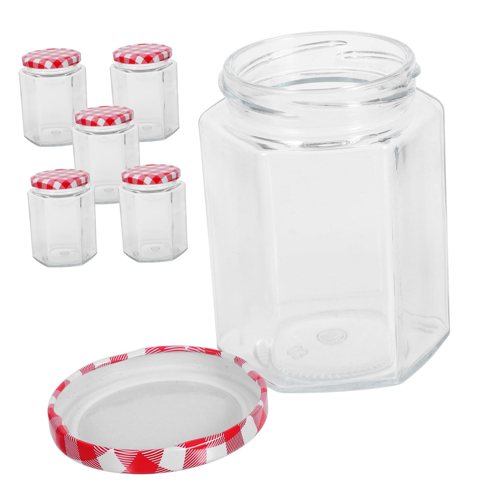 Sechseckige Marmeladengläser mit Luftdichtem Deckel, 6 Stück, 250 Ml | Glas und Tinplate, Durchsichtig, für Kleine Artikel und Pickles, Wiederverwendbar
