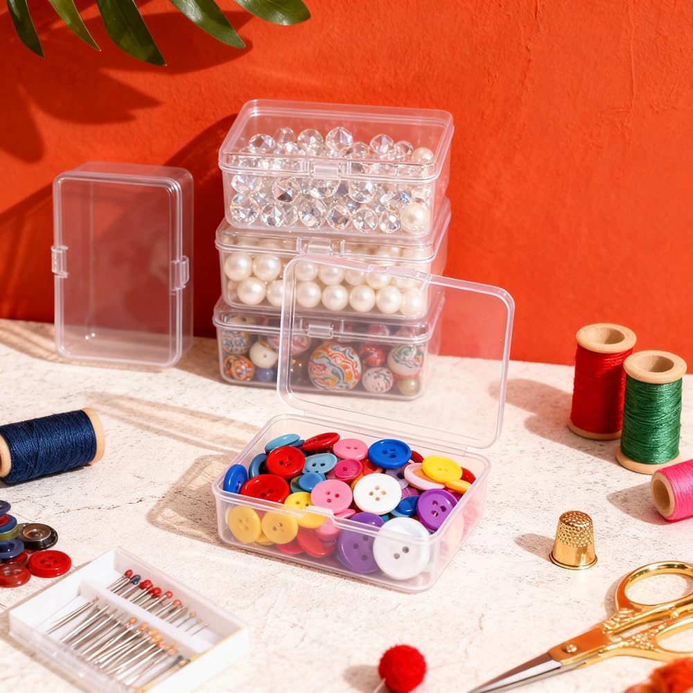 6 Pcs Mini Plastic Storage Containers Box with Lids, Clear Rectangle Organizer, Small Plastic Case for Collecting Small Items, Beads, Crafts Accessories, Screws (4.1 x 3.0 x 1.0 Inch)