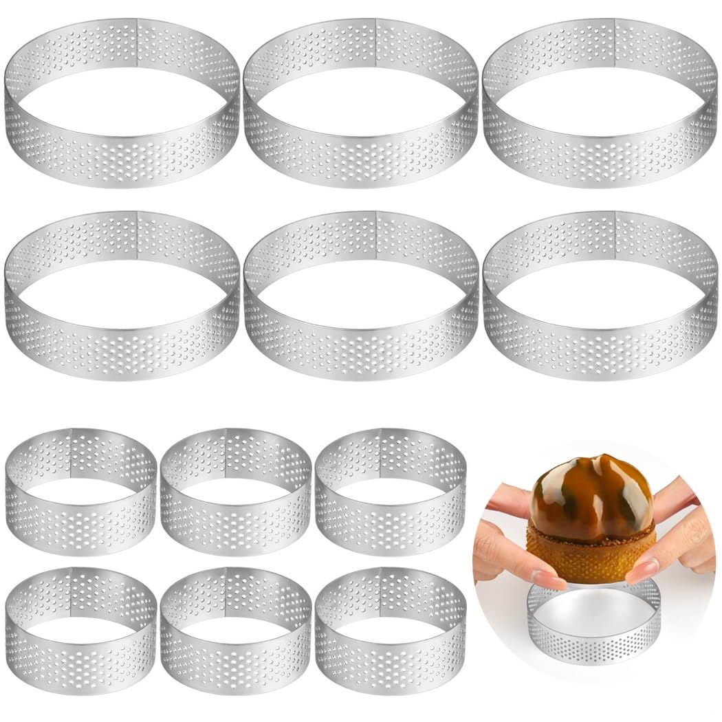 Lot de 12 anneaux à tarte perforés en acier inoxydable de 1,97 et 3,15 mm