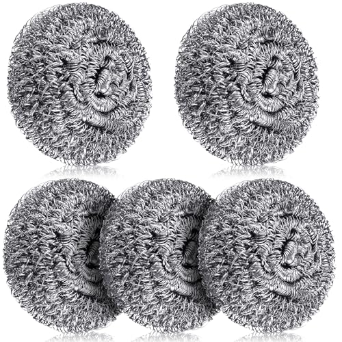 Image of Honeydak 5 Pack Stainless Steel Scourers Steel Wool Scrubbers Bulk Separately Packaged 3 Inch, 25 Gram Metal Scourers Sponges Wire Scouring Pad for Stove Pot Pan Oven Kitchen Restaurant(Classic)