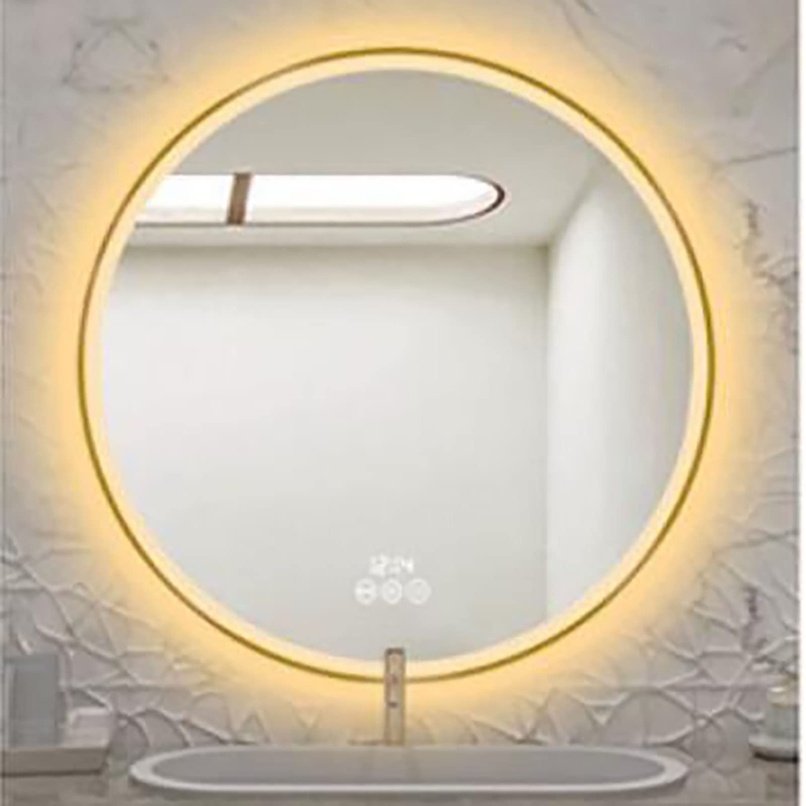 Miroir de maquillage rond avec cadre en métal doré pour mur élégant