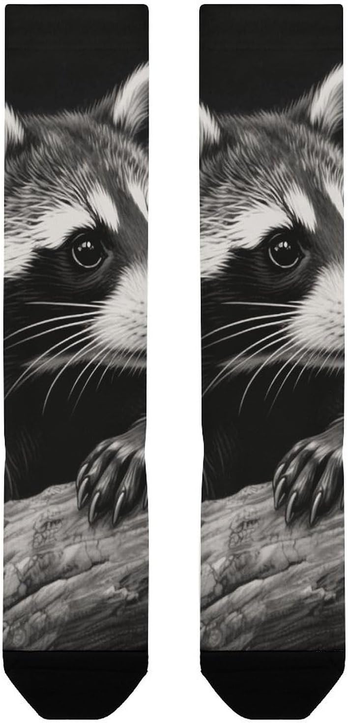 Raccoon Black Knee High Soccer Socks Moisture Wicking