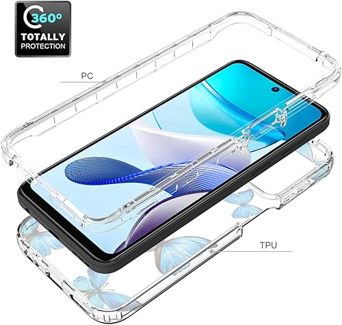 Miniatura 3 de Funda para Moto G 2023, para Motorola G5G 2023 con protector de pantalla de vidrio templado, cuerpo completo transparente floral TPU delgado funda